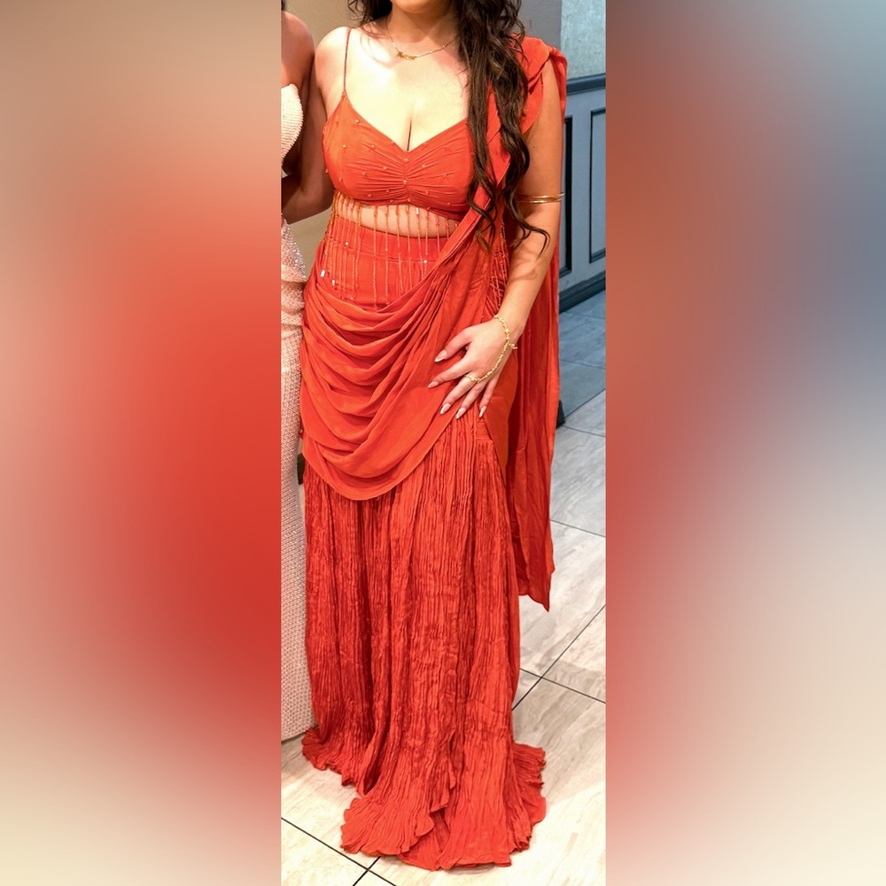 Elegant Orange Draped Dress